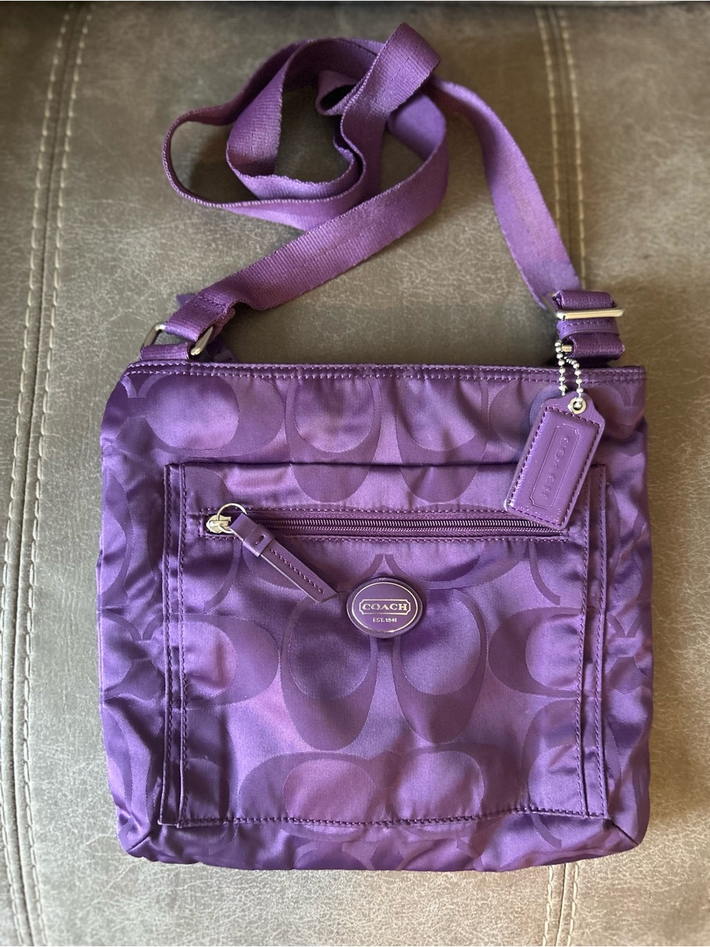 Coach Purple Signature Getaway Nylon Crossbody